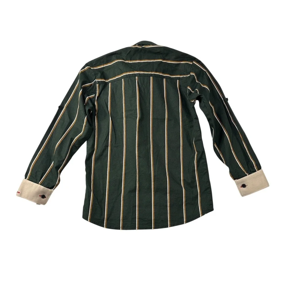 Goi Little Dude Boys Green Striped Roll Tab Sleeve Button Down Shirt Size 6